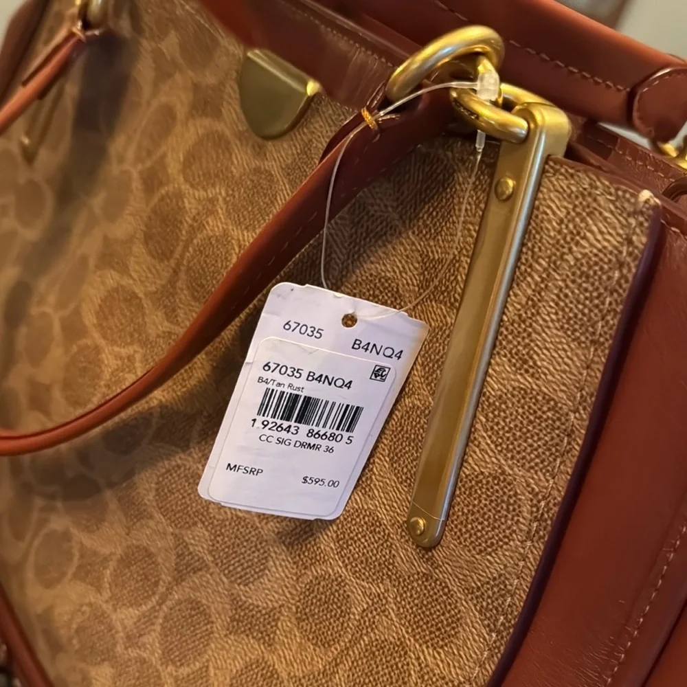 Coach Brown leather and Tan coated canvas Satchel with Structured Design NWT